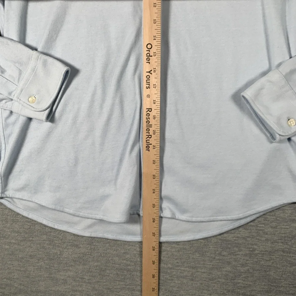Banana Republic Shirt Mens Large Blue Solid Knit Long Sleeve Button Front Casual